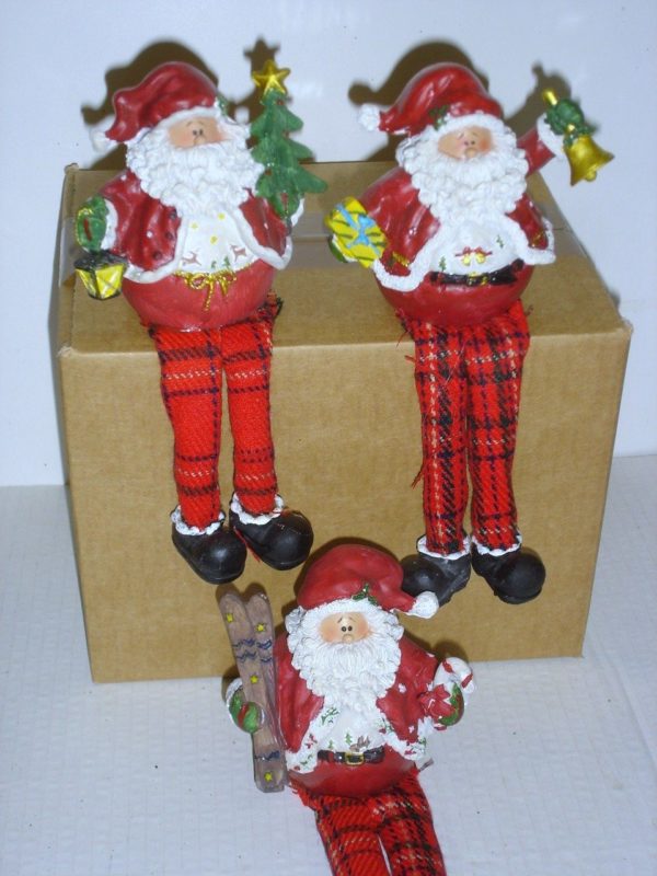 Tartan Santa Ringing Bell Shelf Sitting Christmas Decorations 18cm Figurine
