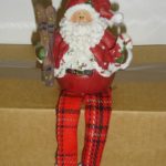 Tartan Santa & Skis Shelf Sitting Christmas Decorations 18cm Figurine