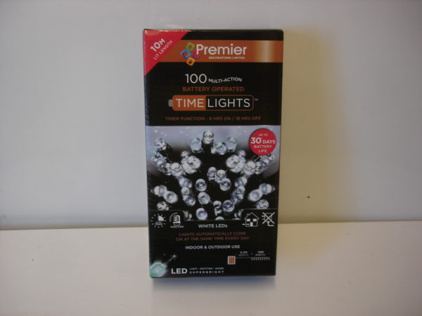 100 Multi Action Battery Operated White LED Christmas Lights With Timer