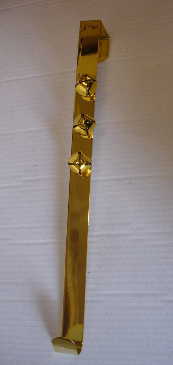 Gold Metal Christmas Door Wreath Hanger + Jingle Bells 38cm