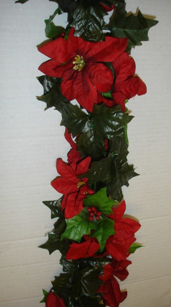 6ft Red Silk Flower Poinsettia Christmas Garland