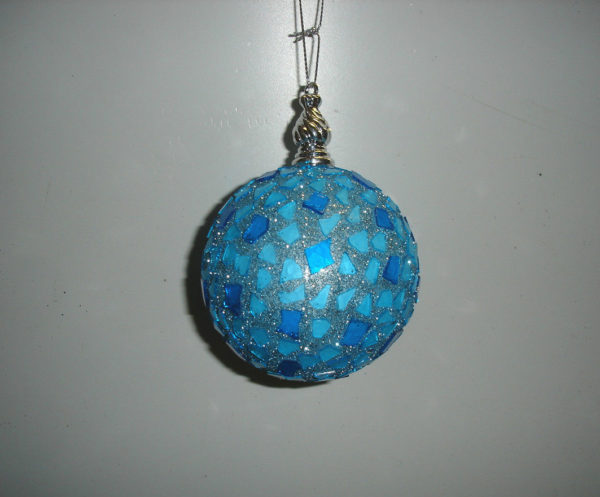 Pack 6 Mosaic Baubles Christmas Tree Decorations Deal 'Ice Blue' 80mm