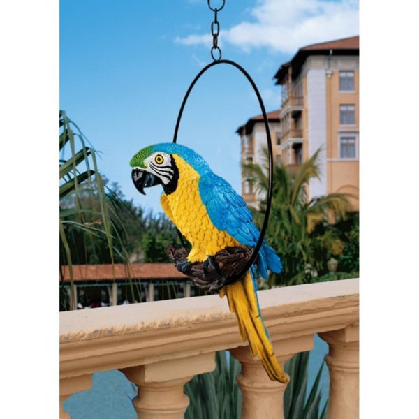 Design Toscano Ornament Polly in Paradise Parrot Sculpture on Ring Perch