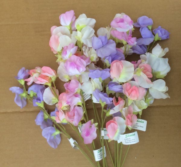 Mixed Sweet Peas Artificial Silk Flowers 40cm Tall Pack x12 Stems