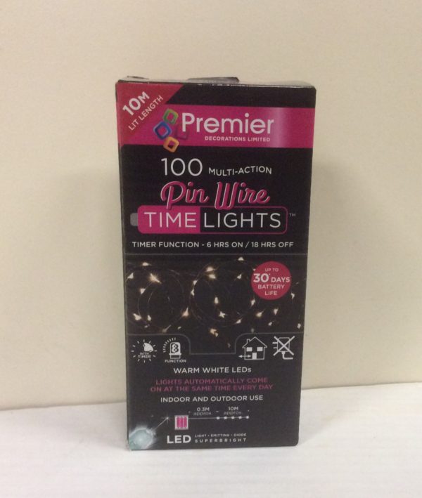 100 Pin Wire Warm White Battery Operated + Timer LED Lights Christmas Lights