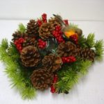 Natural Cone/Robin 3in Christmas Pillar Candle Ring Decoration / Candle Holder