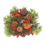 Natural Cone/Robin 3in Christmas Pillar Candle Ring Decoration / Candle Holder