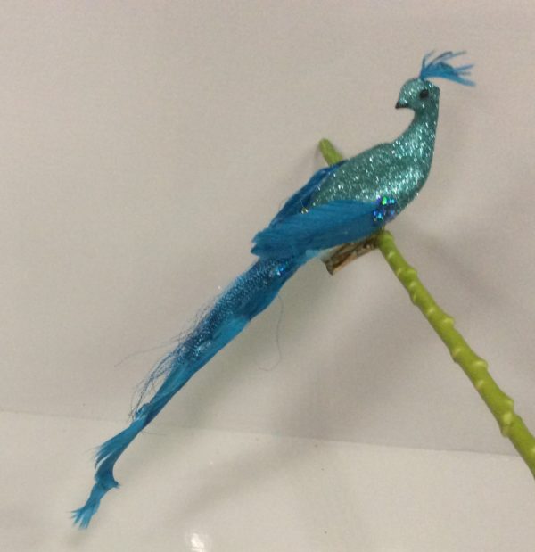 30cm Blue/Teal Bird / Peacocks Christmas Decorations Clip On Pack x2