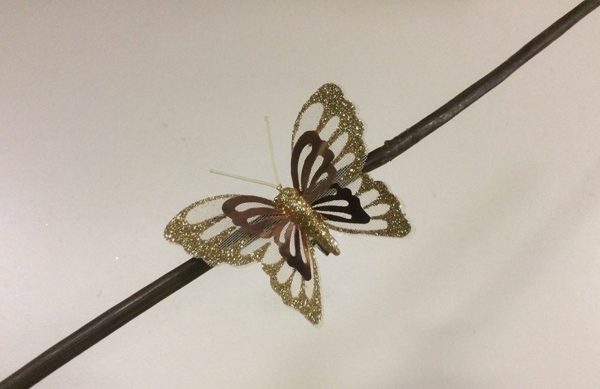 Metallic Clip On Butterfly Christmas Decorations 3" Size Gold Pack x6
