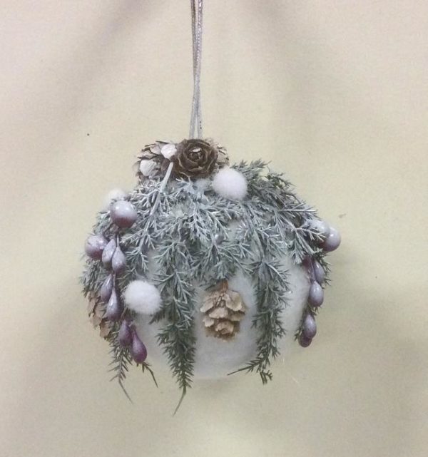 Decorated Snowball Bauble Christmas Decorations 90mm Pack x 4