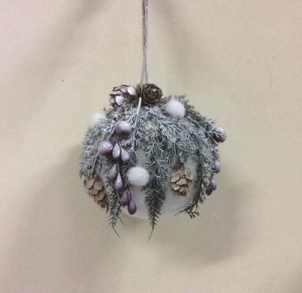 Decorated Snowball Bauble Christmas Decorations 90mm Pack x 4