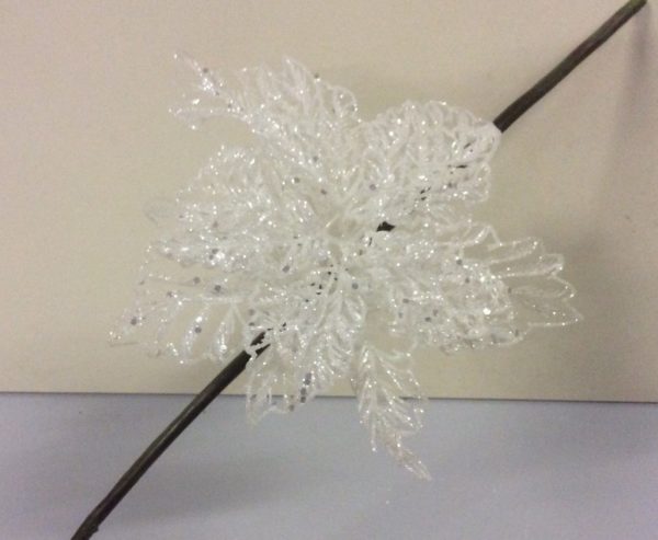 Clip On Flower Floral Christmas Decorations Mesh Poinsettia White 9" Pack 4