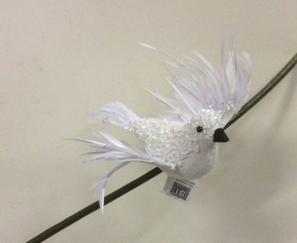 Large Flying Bird 15cm 'White' & Real Feather Christmas Decoration Pack x2