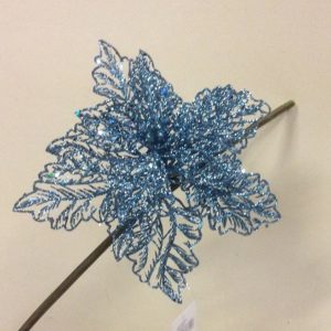 Clip On Flower Floral Christmas Decorations Mesh Poinsettia Blue 9" Pack 4