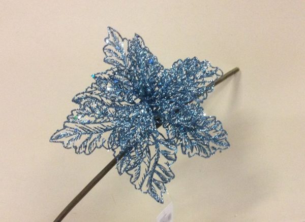 Clip On Flower Floral Christmas Decorations Mesh Poinsettia Blue 9" Pack 4
