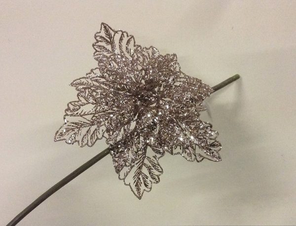 Clip On Flower Floral Christmas Decorations Mesh Poinsettia Rose Gold 9" Pack 4