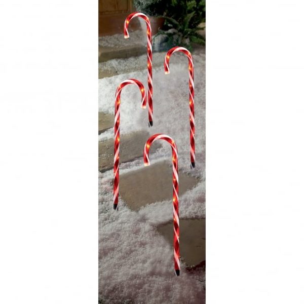 4 Piece Set Red Candy Cane LED Path Lights 62cm Outdoor Christmas Light