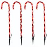 4 Piece Set Red Candy Cane LED Path Lights 62cm Outdoor Christmas Light