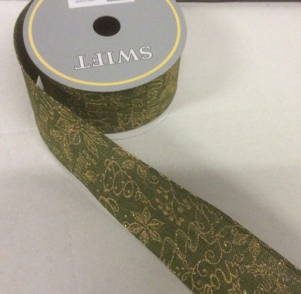 10yd Roll 'Holly & Message' Quality Fabric Wire Edge Christmas Ribbon 2.5in Wide