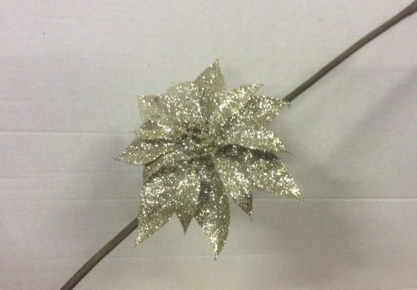 Clip On Flowers Floral Christmas Decorations Glitter Poinsettia Champagne Gold 18cm Pack x6