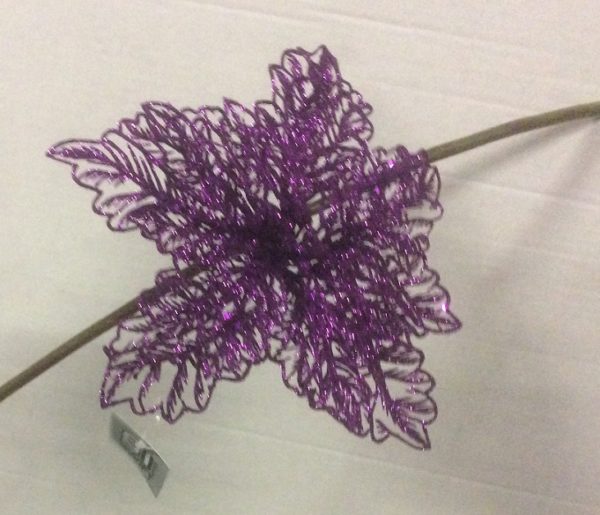 Clip On Flower Floral Christmas Decorations Mesh Poinsettia Purple 9" Pack 4