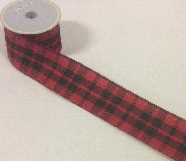 10yd Roll Red / Black Tartan Fabric Christmas Ribbon Wire Edge 2.5" Wide!