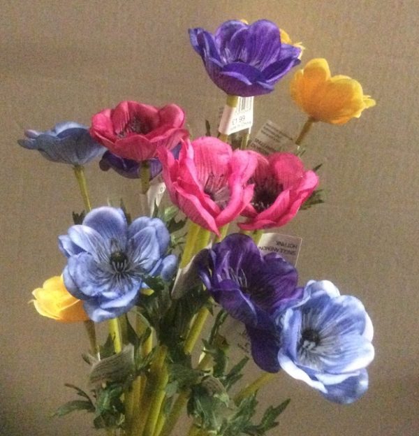 Anemone Mixed Colours Pack x12 Stems Artificial Silk Flowers