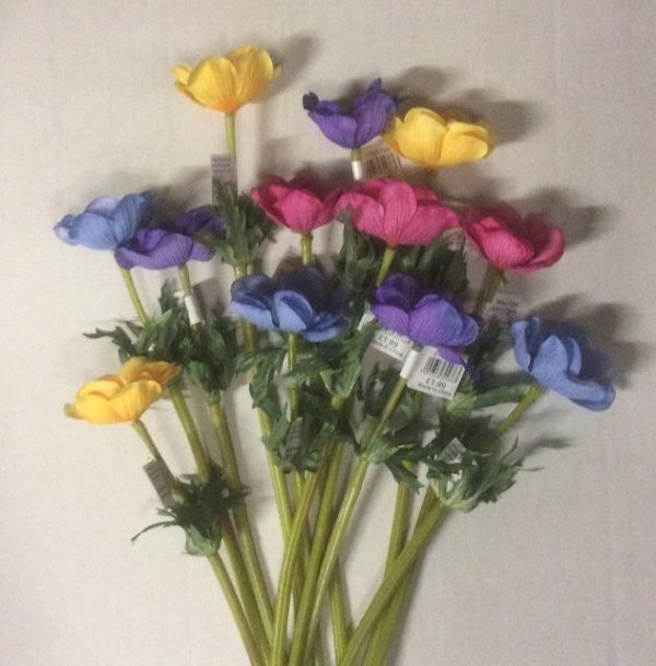 Anemone Mixed Colours Pack x12 Stems Artificial Silk Flowers