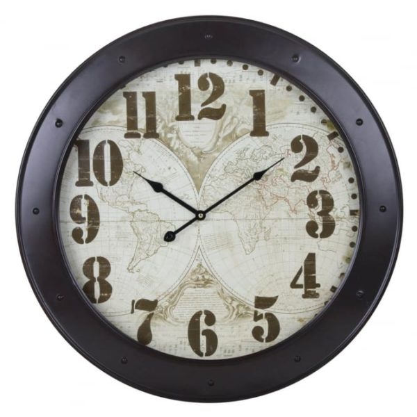 Brown World Map 'Ships Porthole' Wall Clock 60cm New Design