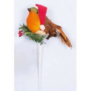Robin In Santa Hat Christmas Decoration Picks For Wreath / Garland / Tree Pack x6