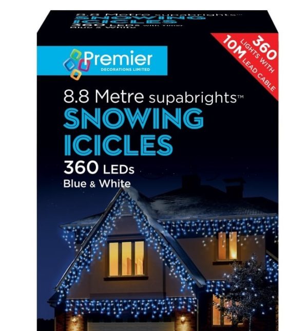 360 Led Supabright Blue & White Snowing Icicle Christmas Lights Outdoor