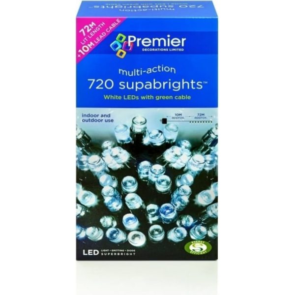 720 White LED Supabrights Christmas Fairy Lights In/Outdoor Use 72m Long!