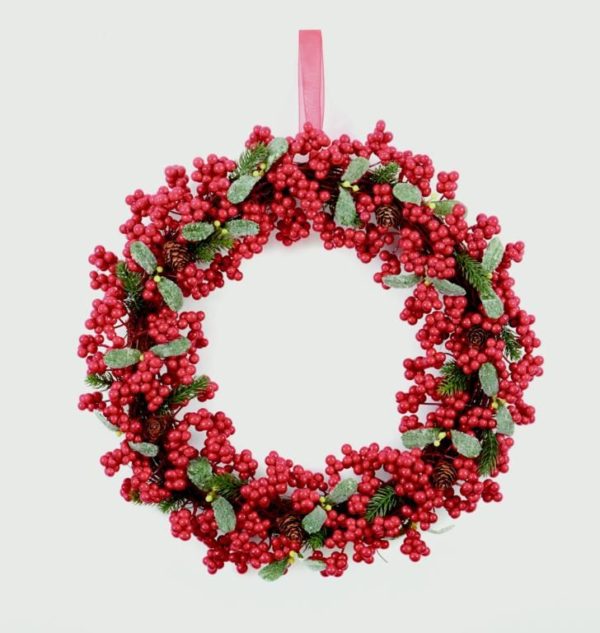 Mixed Red Berry & Leaf Christmas Wreath Premier 45cm