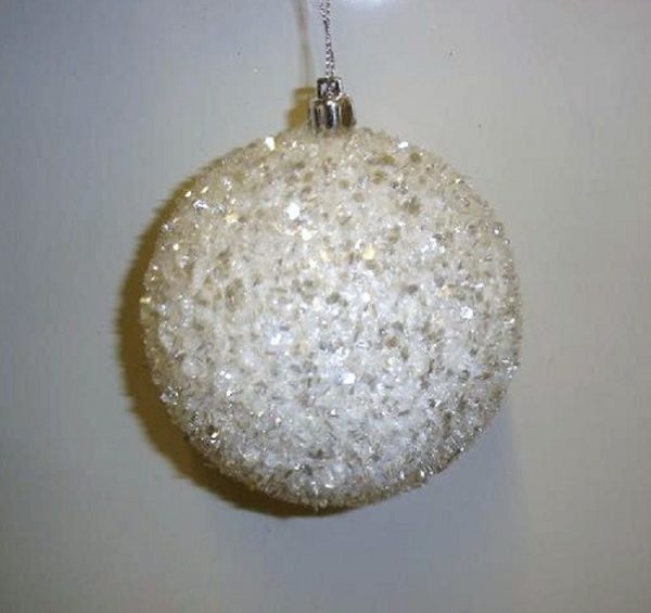 White Glitter Ball / Baubles Pack x4 Large 100mm Christmas Decorations