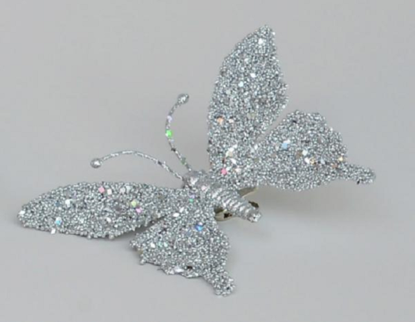Clip-On Butterfly's 18cm Christmas Decorations Silver Pack x6