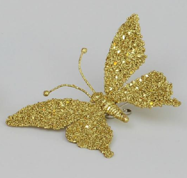 Clip-On Butterfly's 18cm Christmas Decorations Gold Pack x6