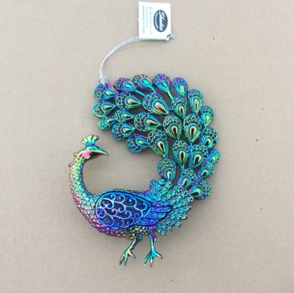 Multi-Coloured 5.5" Peacock Christmas Decorations / Ornaments Pack x4