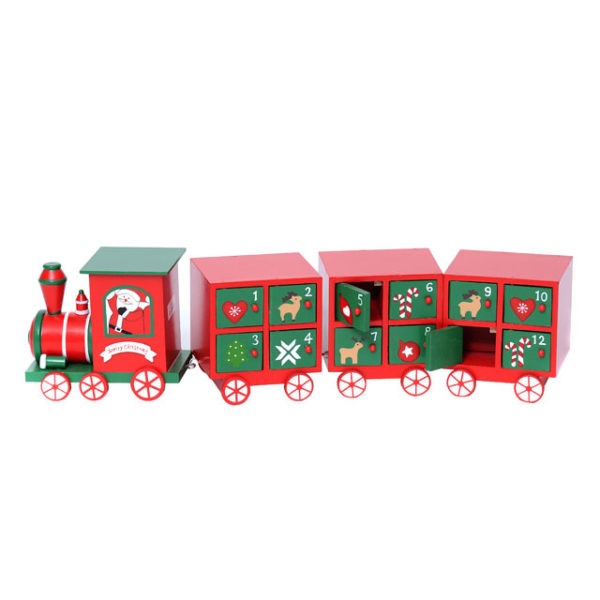 Wooden Christmas Advent Calendar Train Decoration 46.5cm Long / 3 Carriages