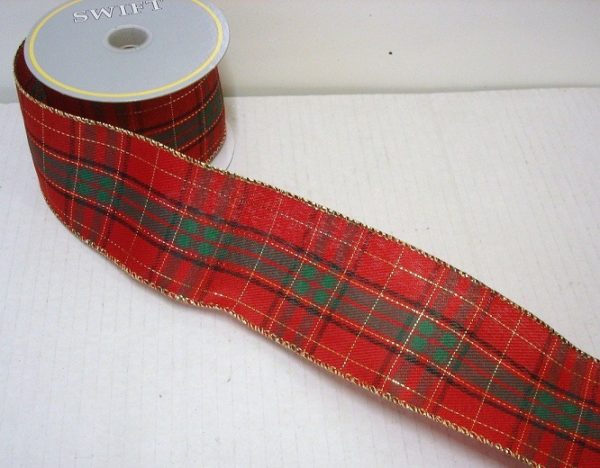 10yd Roll Traditional Red Tartan Quality Fabric Wire Edge Christmas Ribbon 2.5" Wide