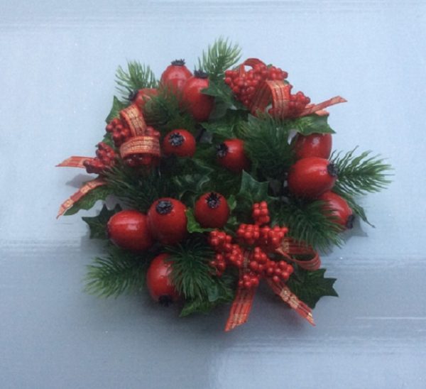 Candle Ring 2.25" Christmas Decoration 'Red Berry/Tartan Ribbon' Fits Pillar Candles