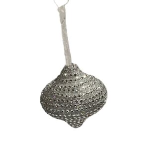 Silver Diamante Onion 90mm Christmas Decorations Pack x4