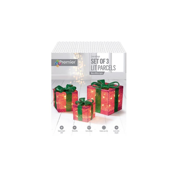 Set x3 LED Lit Parcels / Gifts Red/Green Christmas Lights LV102703GR