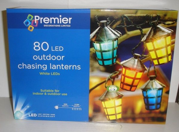 80 Multi-Coloured LED Lanterns Chasing Christmas Fairy Lights Outdoor Premier
