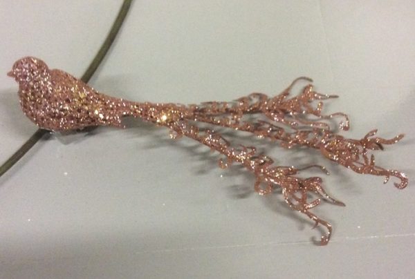 Clip On Mesh Effect Birds ROSE GOLD Christmas Decorations For Wreath/Garland/Tree 32cm Pack x4