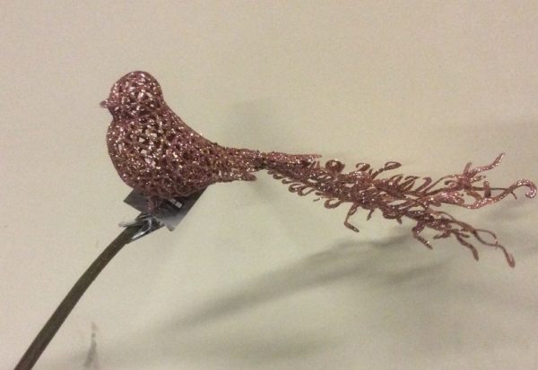 Clip On Mesh Effect Birds ROSE GOLD Christmas Decorations For Wreath/Garland/Tree 32cm Pack x4