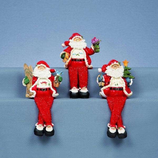 Sparkly Santa & Skis Shelf Sitting Chrismas Decoration 20cm Figurine