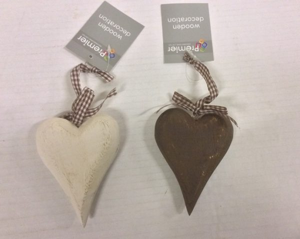Wooden Heart 10cm Christmas Decorations Shabby Chic Pack x2