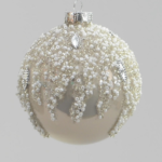 Set 4 Oyster Sequin Detail Glass Baubles Christmas Decorations (2 Designs)