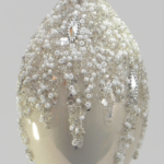 Set 4 Oyster Sequin Detail Glass Baubles Christmas Decorations (2 Designs)