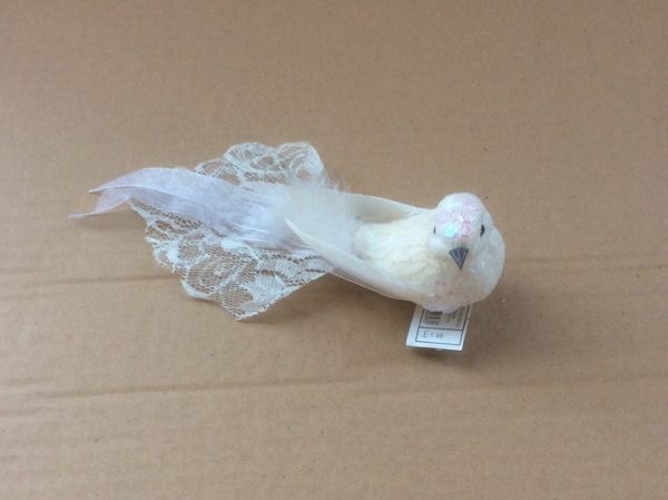 15cm Glittered Robin With Lace Tails White Pack x4